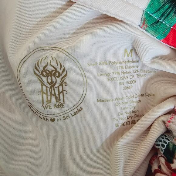 We Are HaH One Piece Swimsuit Red Floral Blood Orange Stripe Ruched Women Size M - Picture 8 of 8